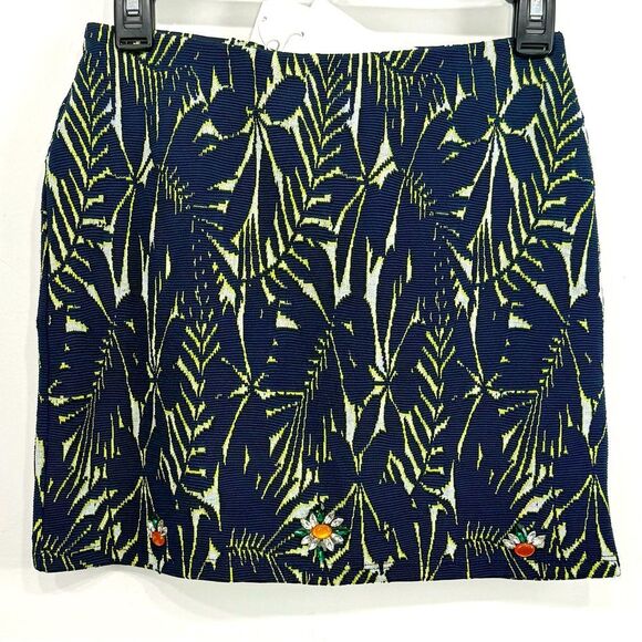 Zara Blue Tropical Textured Jacquard Rhinestone Floral Stretch Mini Skirt NEW - Picture 6 of 14